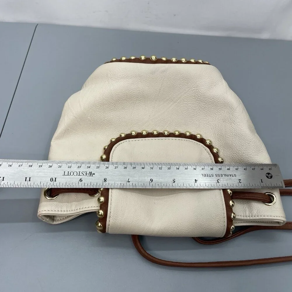Big Buddha Mini Small Bucket Backpack Shoulder Bag Cinch Studded Cream Beige